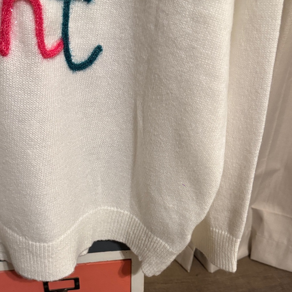 Festive White Sweater with Colorful Design— “Merry & Bright” - Picture 10 of 10